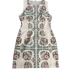 Vintage Runway Sz L Sleeveless Ivory Floral pattern Gold Zipper down back Dress